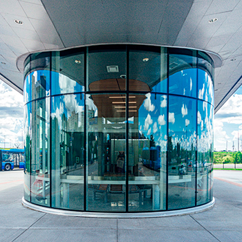 Richmond Hill Bus Centre curved glass insulated Cristacurva