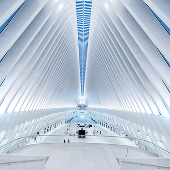 WTC Transportation Hub curved guardrails extraclear glass